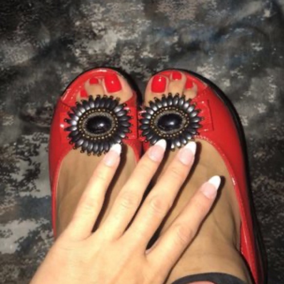 Helen’s Heart Vintage Look Platform Red s/ Beaded Sunflower Sandal Size 7 - Picture 2 of 14